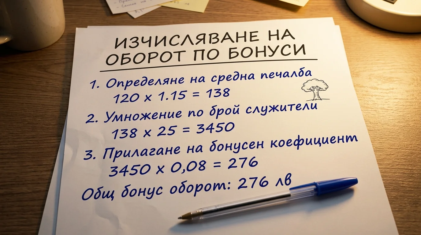 Документ с изчисление на оборота за отиграване на бонус за Формула 1